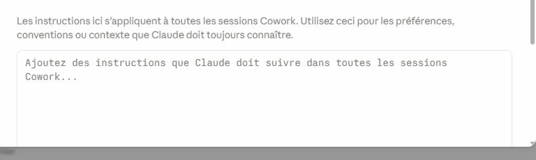 L'éditeur d'instructions globales de Claude Cowork